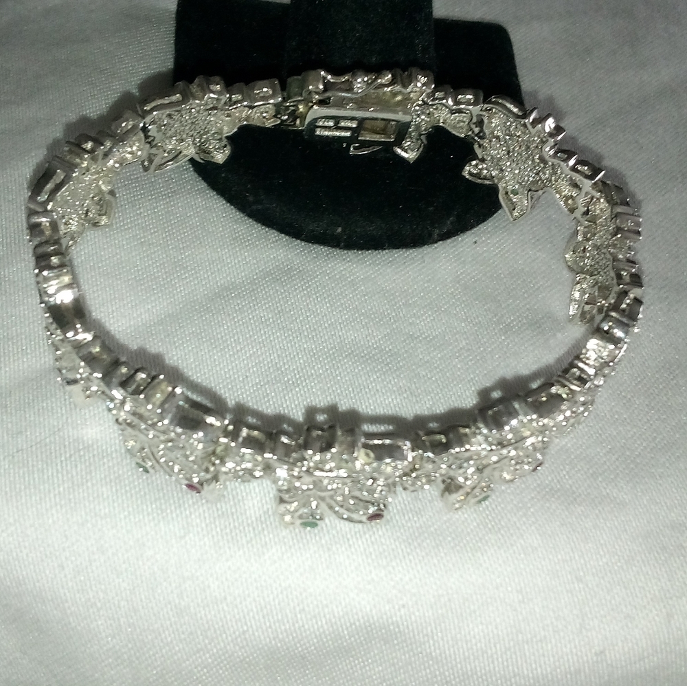Solid 925 Silver Emerald And Ruby Bracelet - image 4